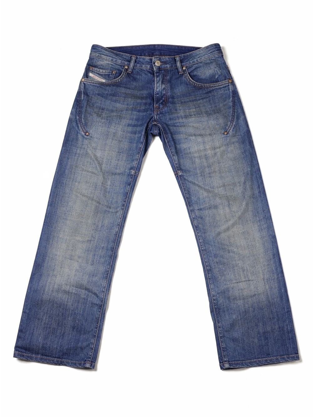 Diesel Men's Straight Relaxed Blue Denim Jeans with Button Fly